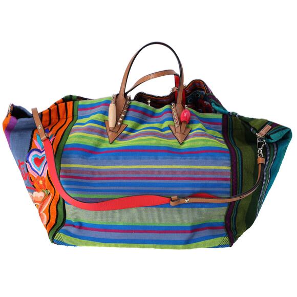 Christian Louboutin Mexicaba Tote Bag Green Orange Multi Jacquard Felt Leather - Picture 5 of 9